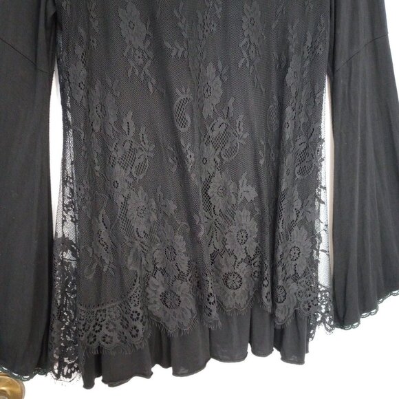 Altar'd State Black Lace Overlay Bell Sleeved Tunic Blouse - Picture 8 of 10